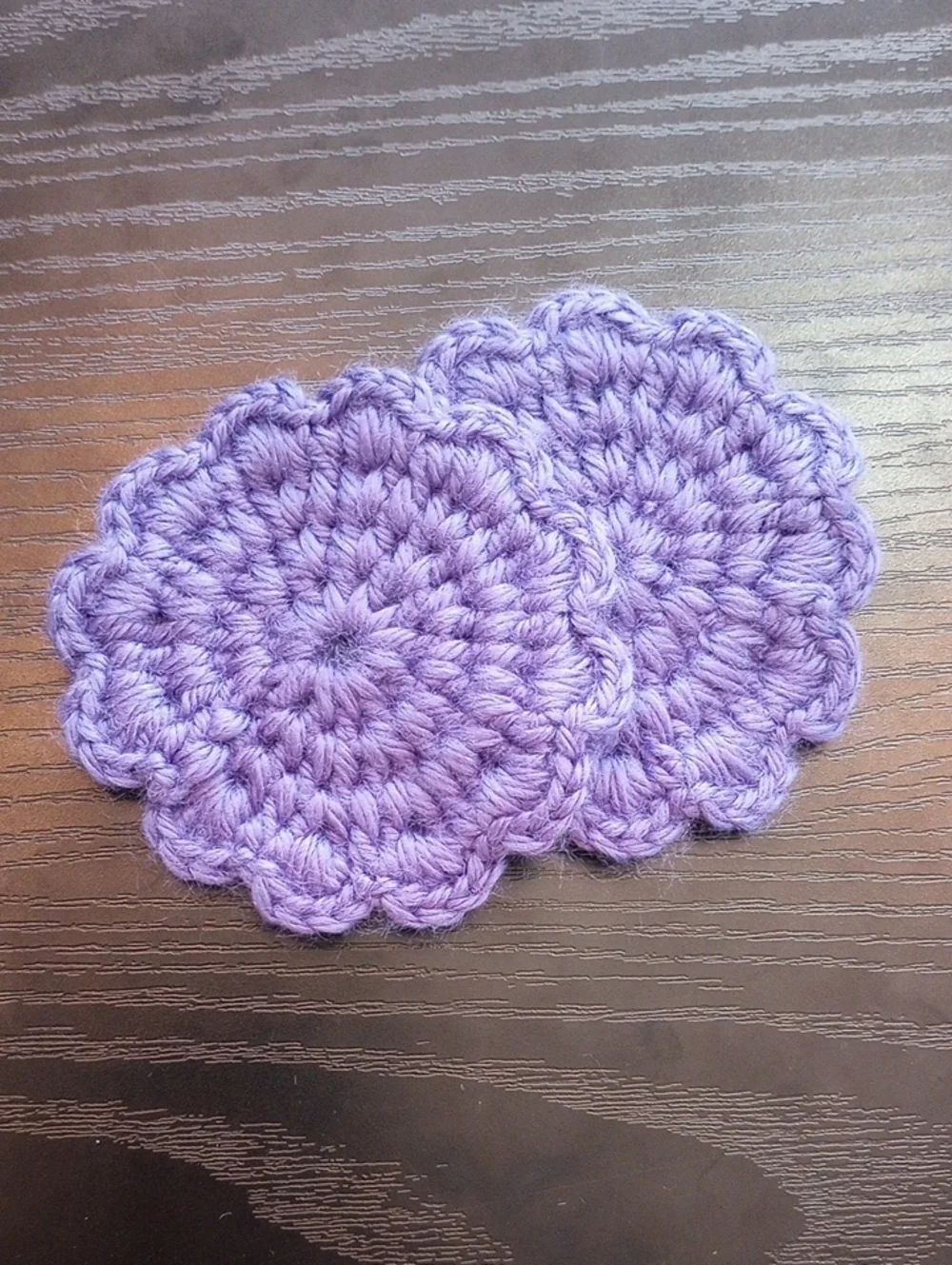 Handmade Crochet Purple Flower Scallop Home Car Coasters Set of 2